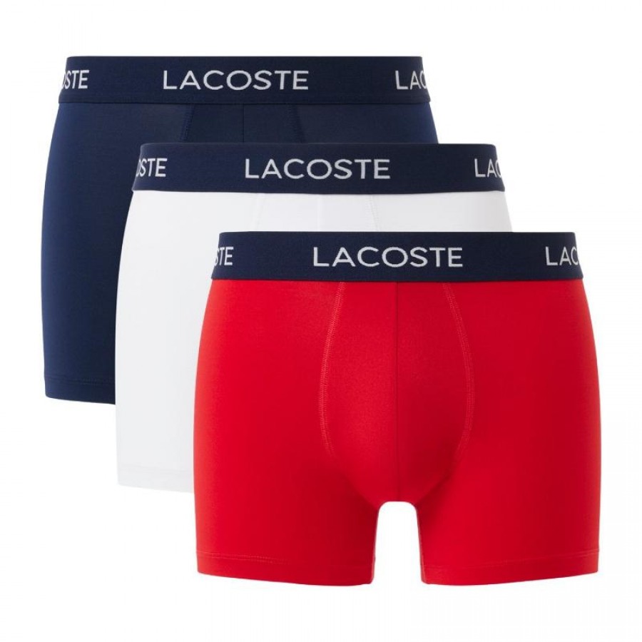 Cuecas Lacoste Pique Azul Marinho Branco Vermelho 3 Unidades  Oferta + Barato