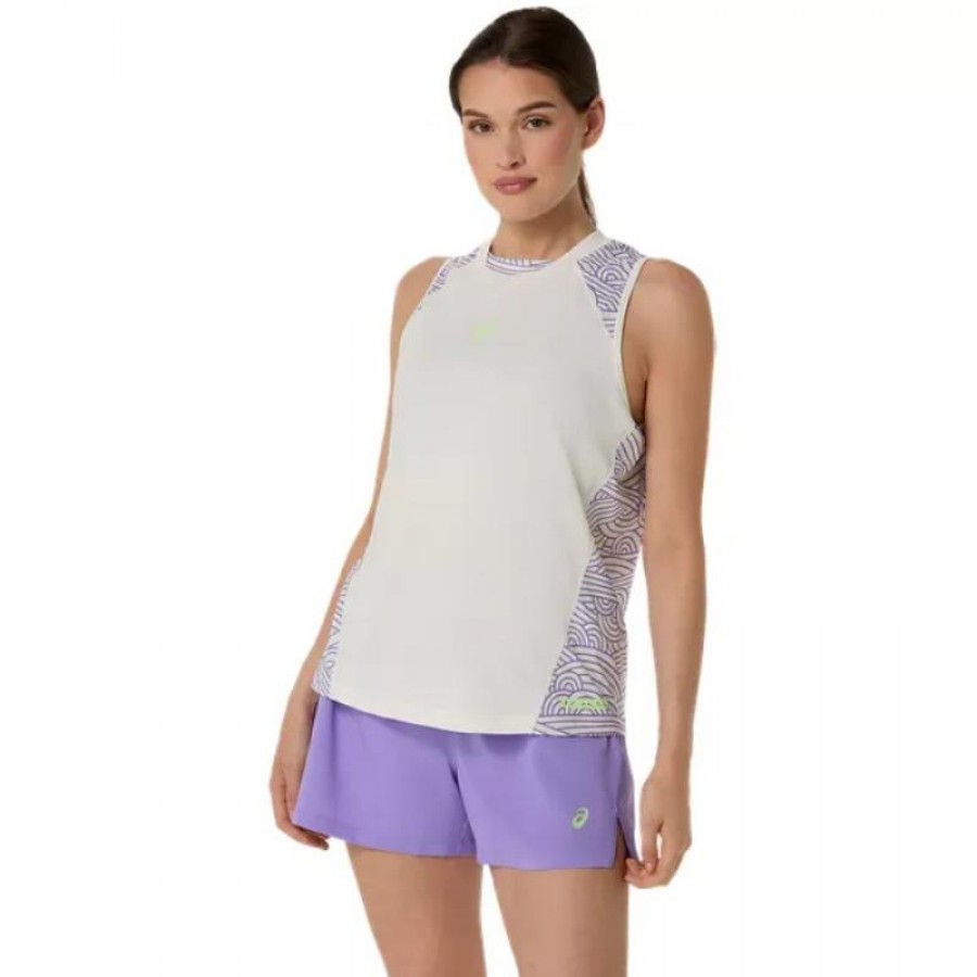 Camiseta feminina Asics Padel Court Print Cream Roxo